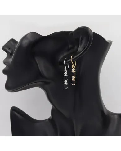 Black Onyx & Swarovski Crystal Earrings - Gold Plated 925 Silver Jewelry