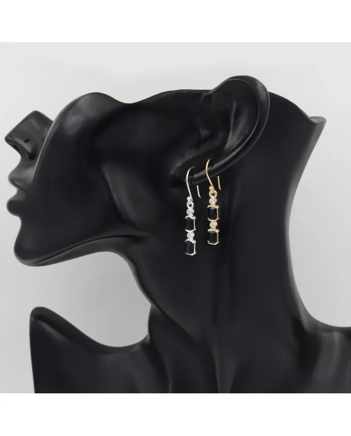 Black Onyx & Swarovski Crystal Earrings - Gold Plated 925 Silver Jewelry
