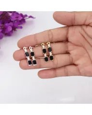 Black Onyx & Swarovski Crystal Earrings - Gold Plated 925 Silver Jewelry