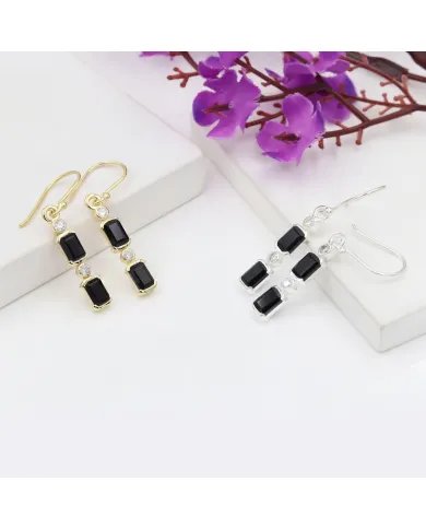 Black Onyx & Swarovski Crystal Earrings - Gold Plated 925 Silver Jewelry
