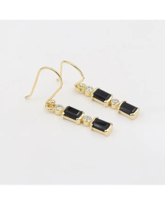 Black Onyx & Swarovski Crystal Earrings - Gold Plated 925 Silver Jewelry