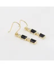 Black Onyx & Swarovski Crystal Earrings - Gold Plated 925 Silver Jewelry