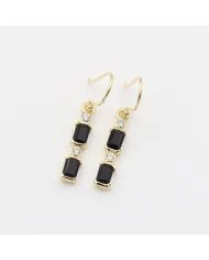 Black Onyx & Swarovski Crystal Earrings - Gold Plated 925 Silver Jewelry