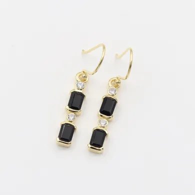 Black Onyx & Swarovski Crystal Earrings - Gold Plated 925 Silver Jewelry