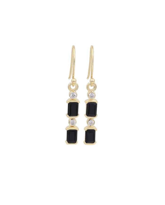 Black Onyx & Swarovski Crystal Earrings - Gold Plated 925 Silver Jewelry