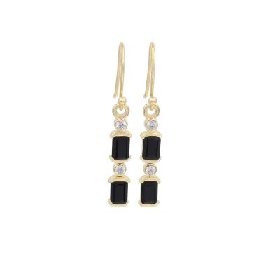 Black Onyx & Swarovski Crystal Earrings - Gold Plated 925 Silver Jewelry