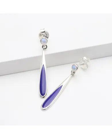 Rainbow Moonstone Earrings - 925 Sterling Silver Handmade Enamel Jewelry