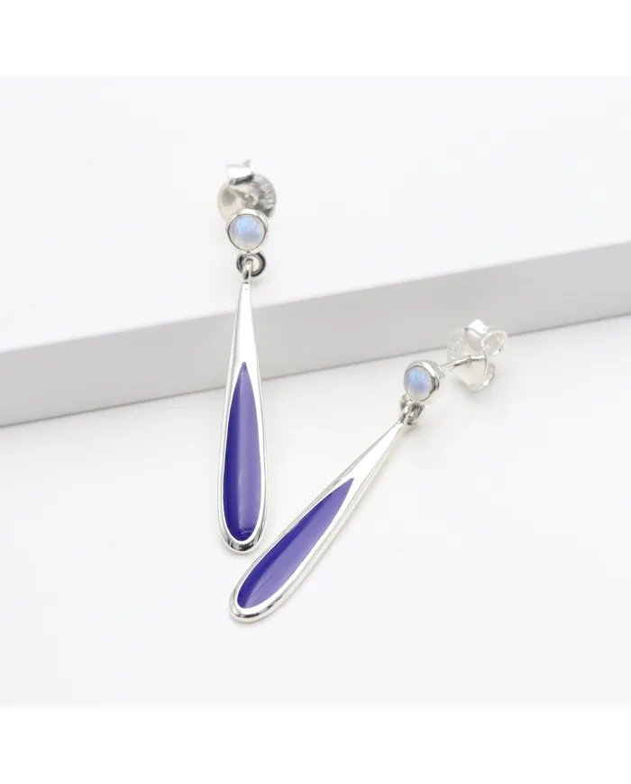 Rainbow Moonstone Enamel Earrings - 925 Sterling Silver Handmade