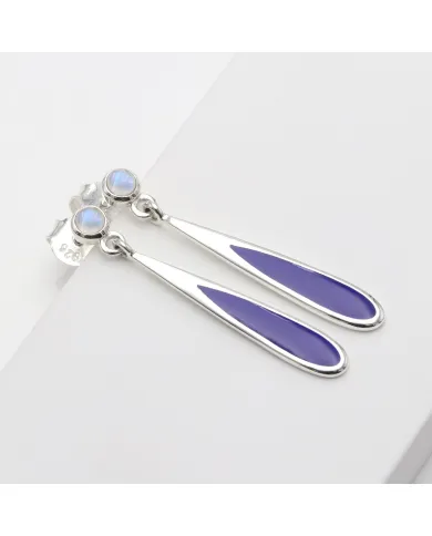 Rainbow Moonstone Earrings - 925 Sterling Silver Handmade Enamel Jewelry