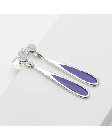 Rainbow Moonstone Enamel Earrings - 925 Sterling Silver Handmade
