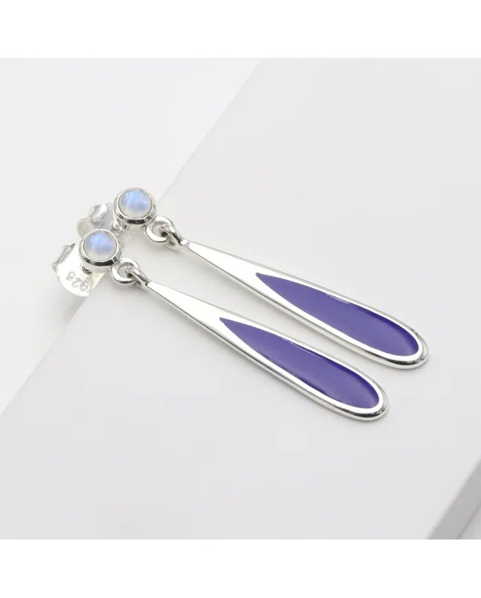 Rainbow Moonstone Enamel Earrings - 925 Sterling Silver Handmade