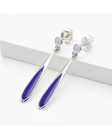 Rainbow Moonstone Enamel Earrings - 925 Sterling Silver Handmade