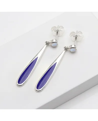 Rainbow Moonstone Earrings - 925 Sterling Silver Handmade Enamel Jewelry
