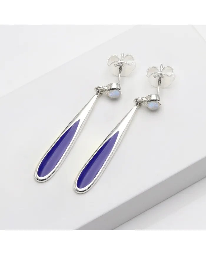 Rainbow Moonstone Enamel Earrings - 925 Sterling Silver Handmade
