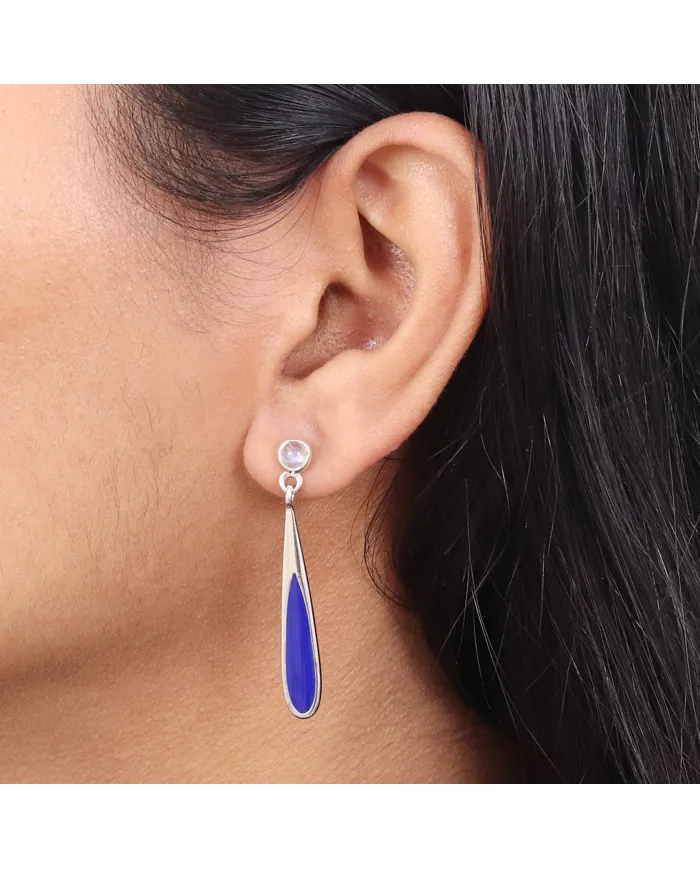 Rainbow Moonstone Earrings - 925 Sterling Silver Handmade Enamel Jewelry