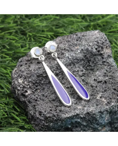 Rainbow Moonstone Earrings - 925 Sterling Silver Handmade Enamel Jewelry