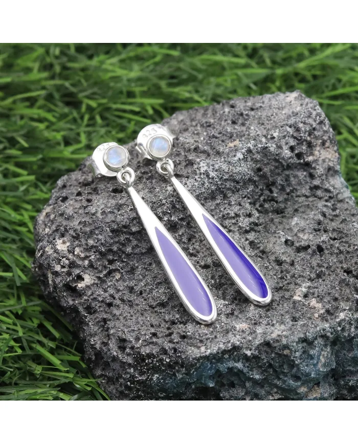 Rainbow Moonstone Earrings - 925 Sterling Silver Handmade Enamel Jewelry