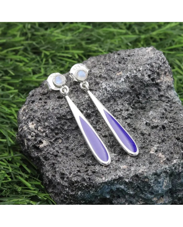 Rainbow Moonstone Enamel Earrings - 925 Sterling Silver Handmade