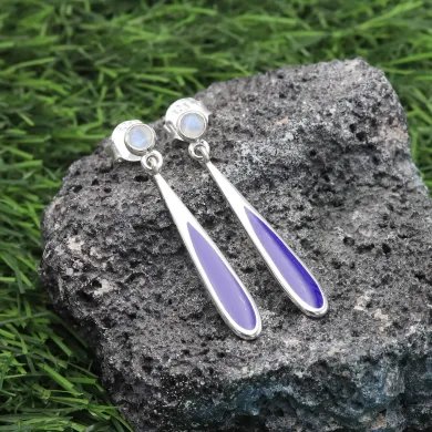 Rainbow Moonstone Enamel Earrings - 925 Sterling Silver Handmade
