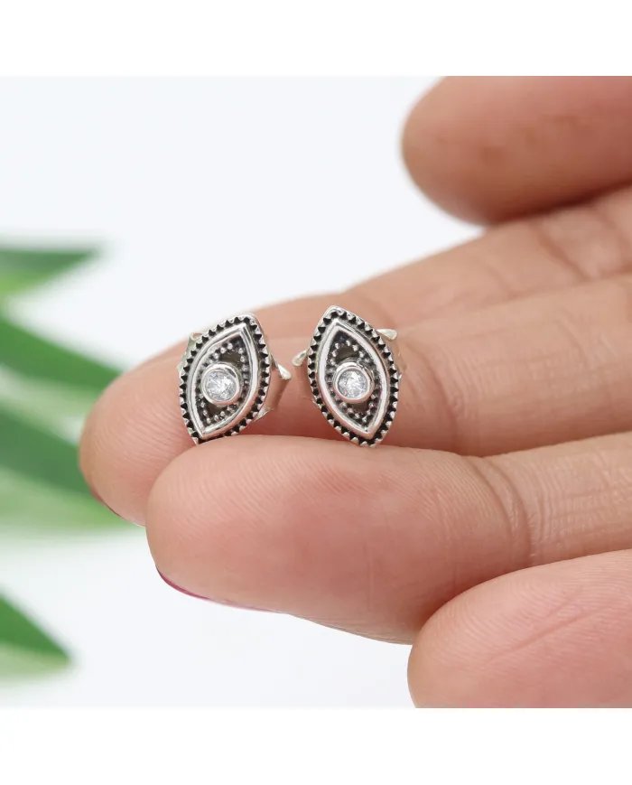 Swarovski Crystal Eye Stud Earrings – 925 Sterling Silver Handmade