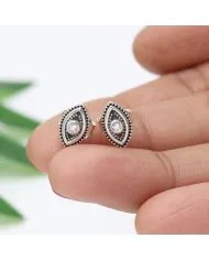 Swarovski Crystal Eye Stud Earrings – 925 Sterling Silver Handmade
