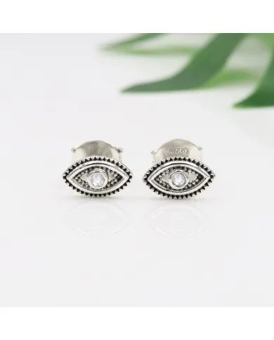 Swarovski Crystal Eye Stud Earrings – 925 Sterling Silver Handmade
