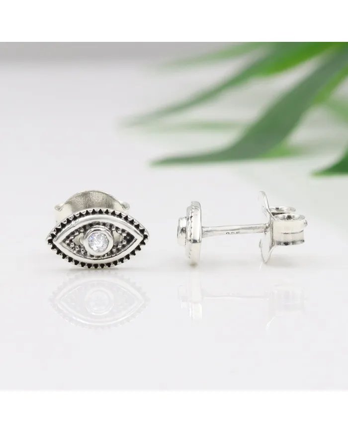 Swarovski Crystal Eye Stud Earrings – 925 Sterling Silver Handmade