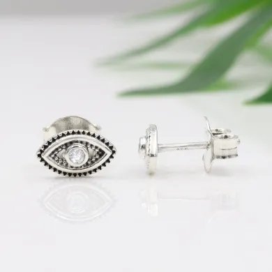 Swarovski Crystal Eye Stud Earrings – 925 Sterling Silver Handmade