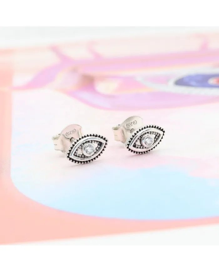 Swarovski Crystal Eye Stud Earrings – 925 Sterling Silver Handmade