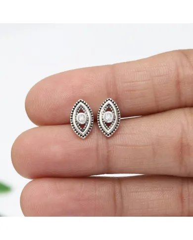 Swarovski Crystal Eye Stud Earrings – 925 Sterling Silver Handmade