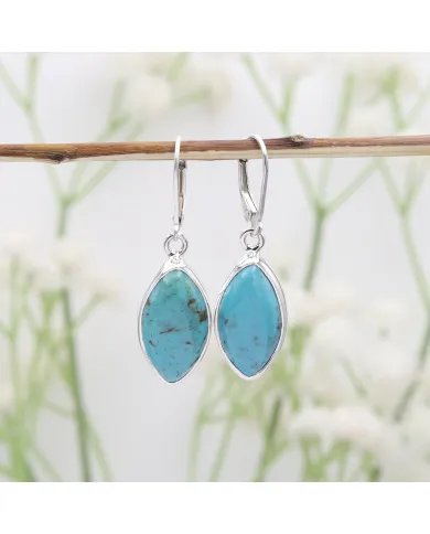 Arizona Turquoise Earrings - 925 Sterling Silver Handmade Marquise Shape