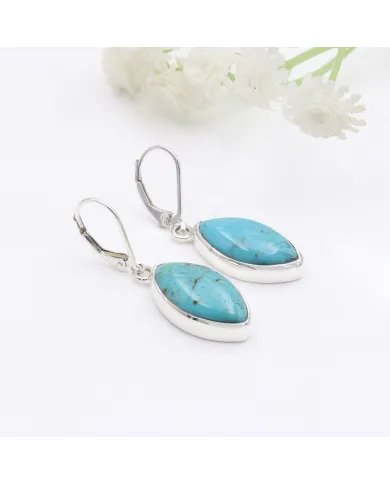 Arizona Turquoise Earrings - 925 Sterling Silver Handmade Marquise Shape