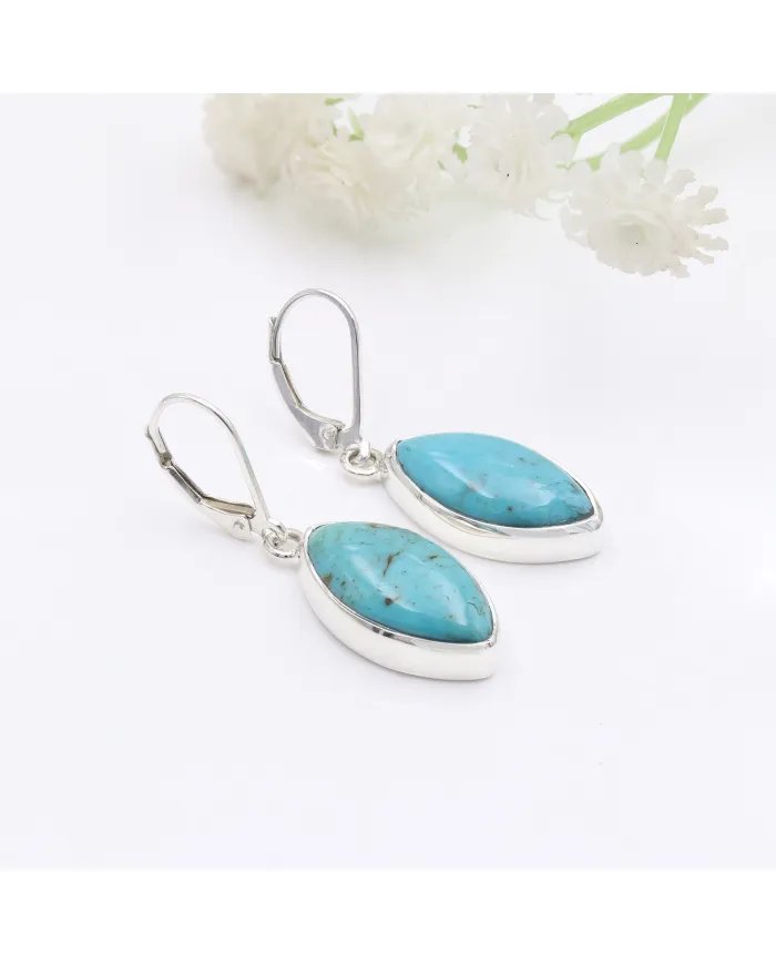Arizona Turquoise Earrings - 925 Sterling Silver Handmade Marquise Shape