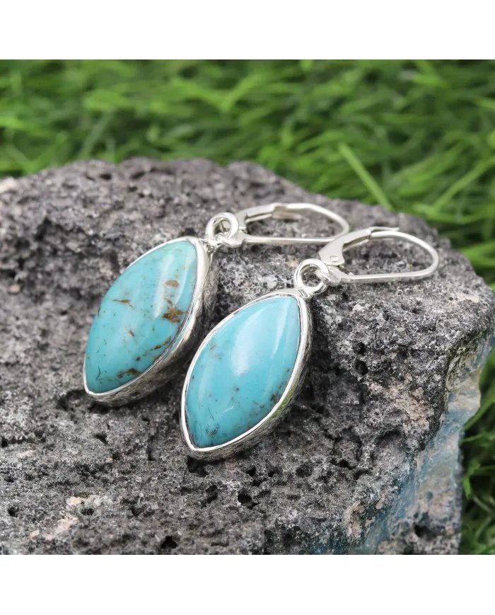 Arizona Turquoise Earrings - 925 Sterling Silver Handmade Marquise Shape