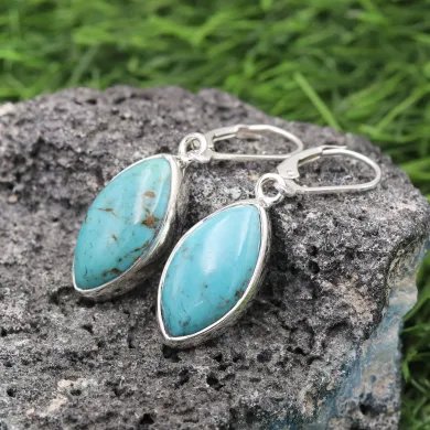 Arizona Turquoise Earrings - 925 Sterling Silver Handmade Marquise Shape