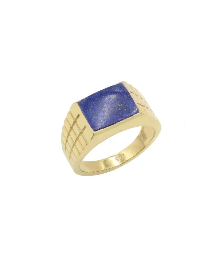 Lapis Lazuli Ring - Gold Plated 925 Sterling Silver Men’s Jewelry