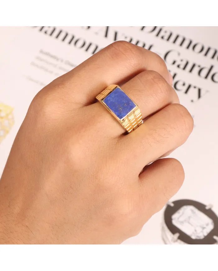 Lapis Lazuli Ring - Gold Plated 925 Sterling Silver Men’s Jewelry