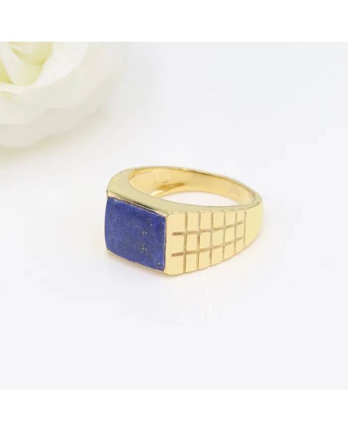 Lapis Lazuli Ring - Gold Plated 925 Sterling Silver Men’s Jewelry