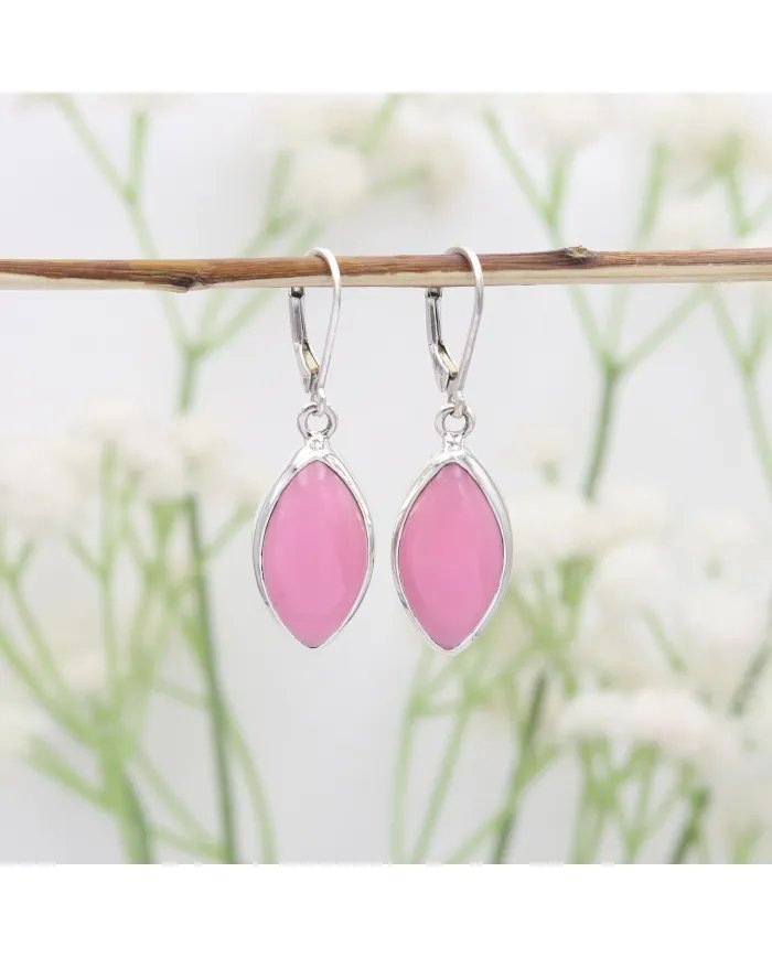 Pink Opal Earrings - 925 Sterling Silver Handmade Marquise Shape