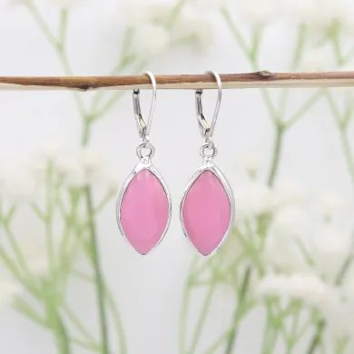 Pink Opal Earrings - 925 Sterling Silver Handmade Marquise Shape