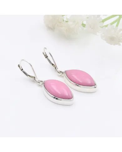 Pink Opal Earrings - 925 Sterling Silver Handmade Marquise Shape