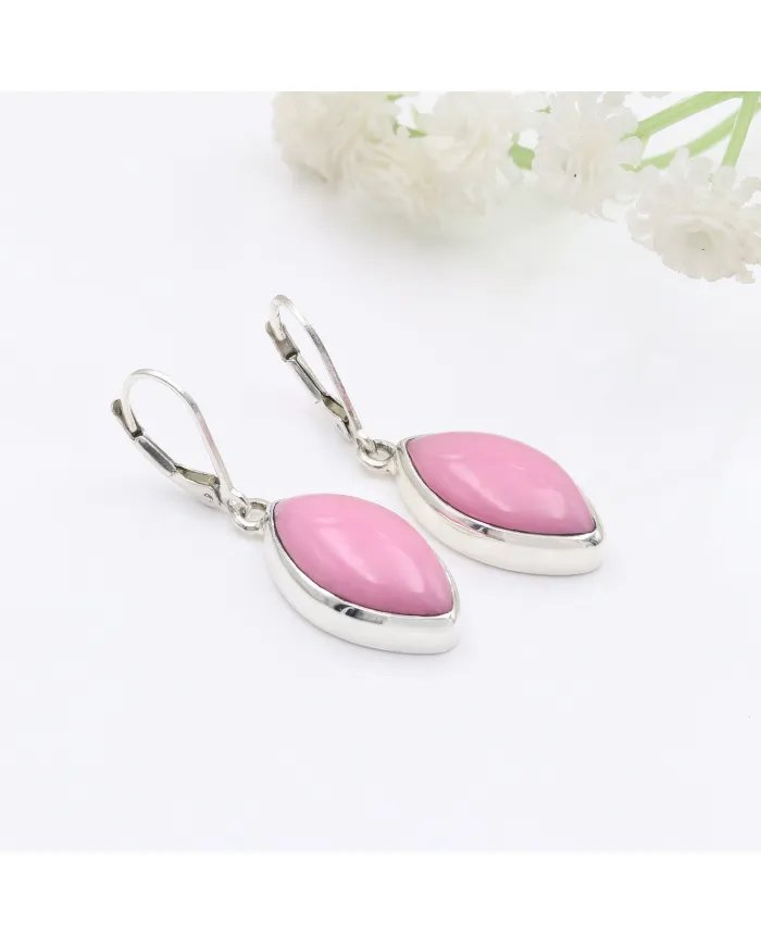 Pink Opal Earrings - 925 Sterling Silver Handmade Marquise Shape