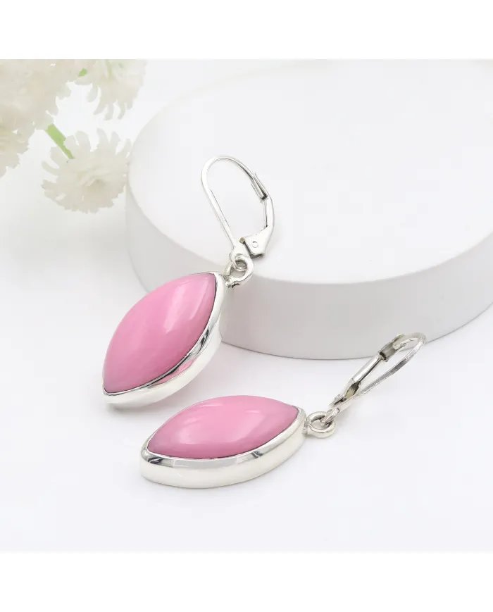 Pink Opal Earrings - 925 Sterling Silver Handmade Marquise Shape