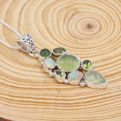 Ethiopian Opal Pendant, Silver Necklace, Prehnite Pendant, Idocrase Pendant, Statement Pendant, Peridot Pendant, Women's Pendant