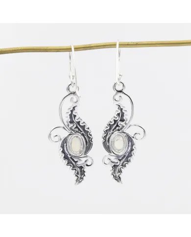 Victorian Filigree Rainbow Moonstone Earrings - 925 Sterling Silver