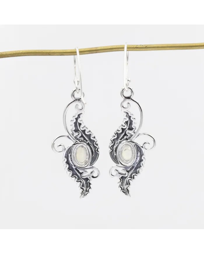 Victorian Filigree Rainbow Moonstone Earrings - 925 Sterling Silver