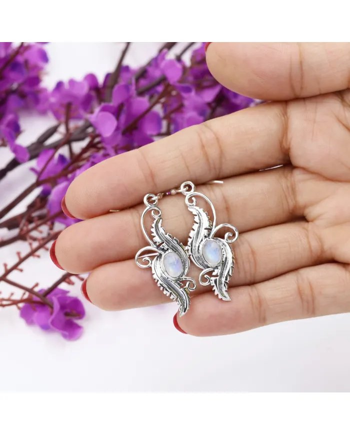 Victorian Filigree Rainbow Moonstone Earrings - 925 Sterling Silver