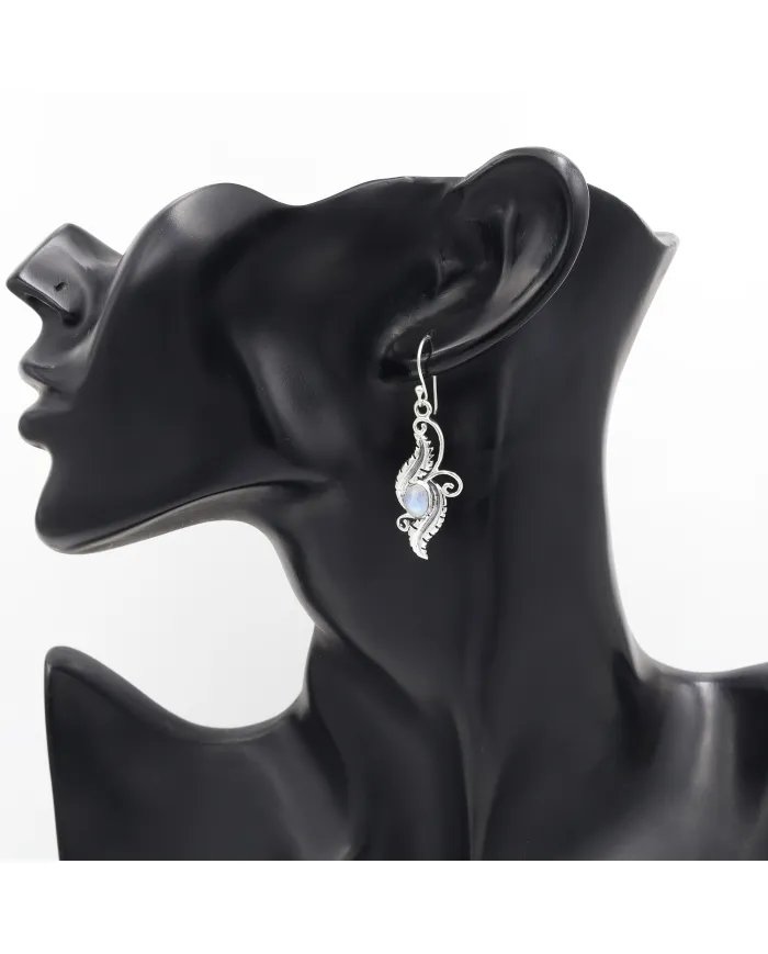 Victorian Filigree Rainbow Moonstone Earrings - 925 Sterling Silver