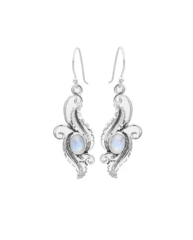 Victorian Filigree Rainbow Moonstone Earrings - 925 Sterling Silver