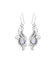 Victorian Filigree Rainbow Moonstone Earrings - 925 Sterling Silver